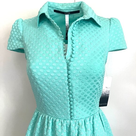 NWT Kenzie Minty Textured Dot Cup Sleeves Dress S $99 - Picture 6 of 14